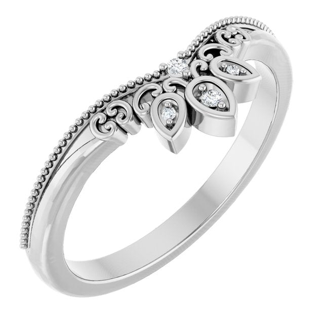 14K White Or Yellow Gold Round Polished .02 Ctw Natural Diamond Contour Band, Size 7