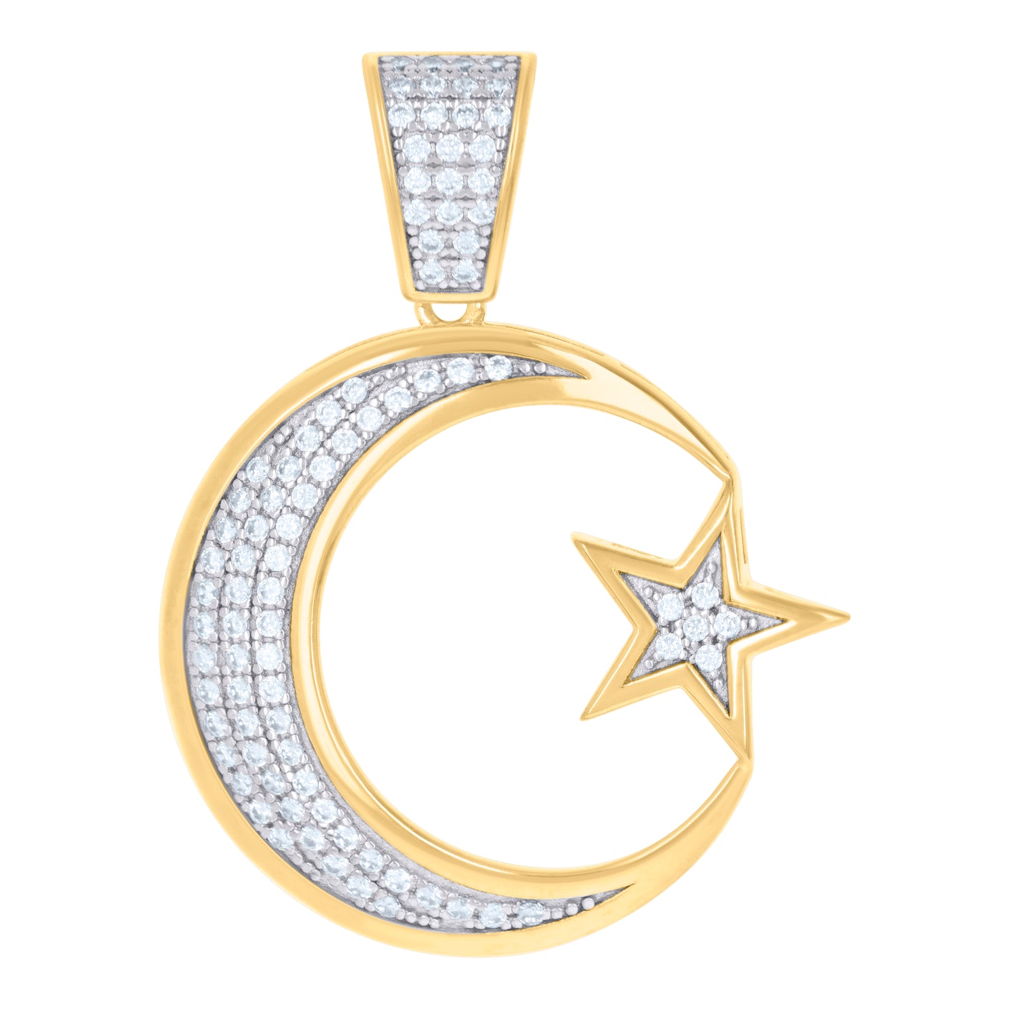 Sterling Silver Mens Cubic Zirconia Celestial Moon Star Charm Pendant