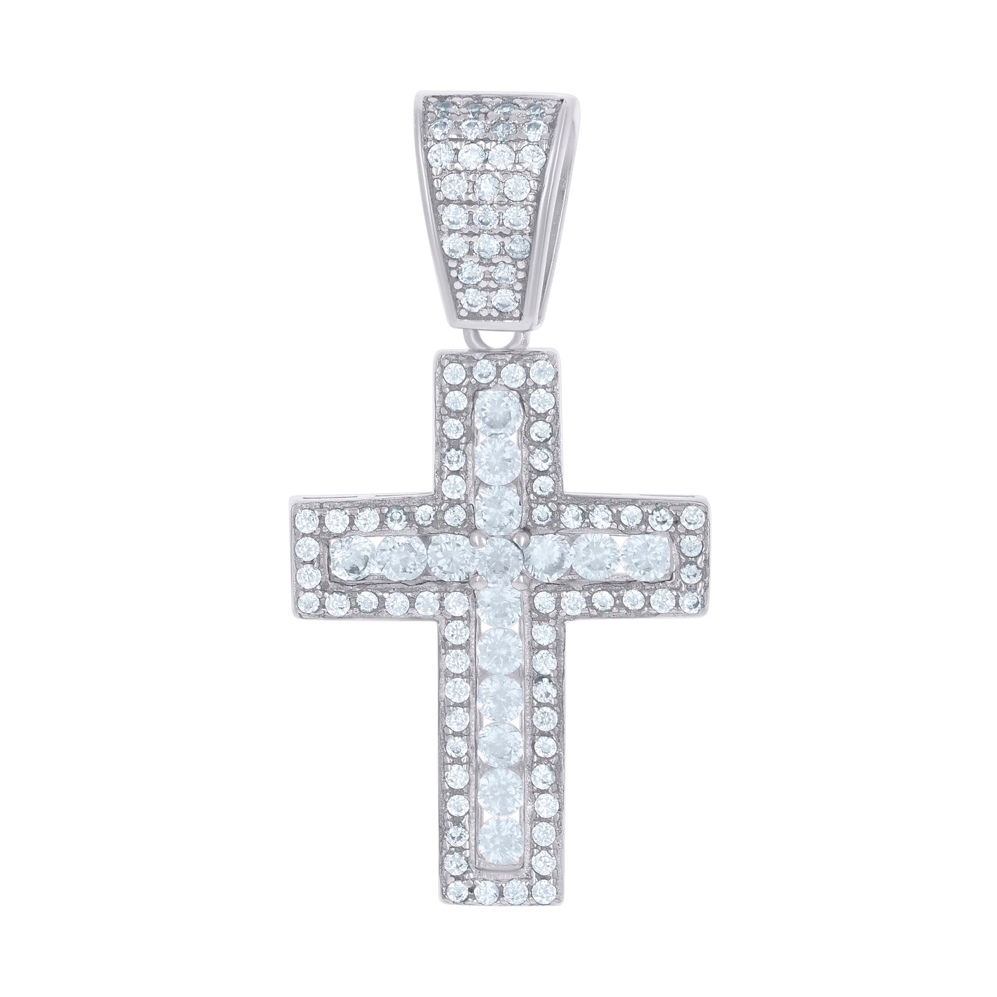 Sterling Silver Unisex Cubic Zirconia Cross Religious Charm Pendant