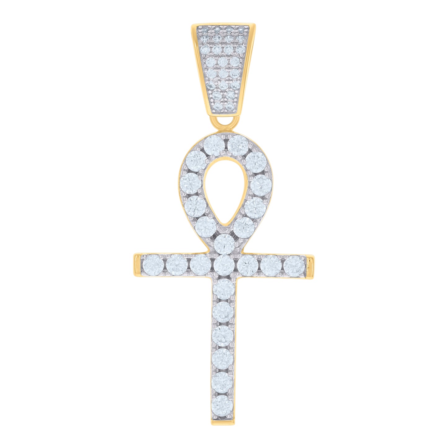Sterling Silver Unisex Cubic Zirconia Ankh Cross Religious Charm Pendant