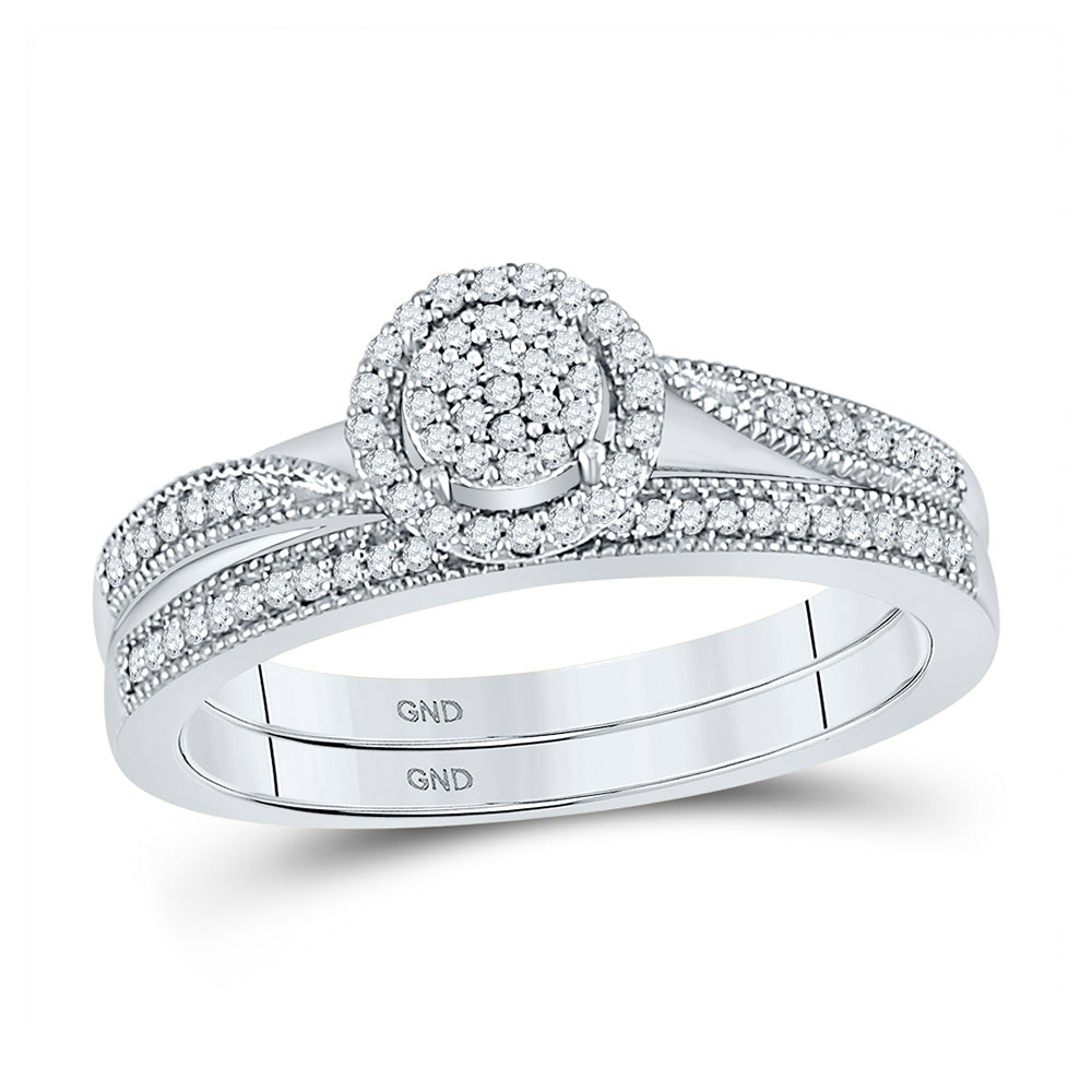 10K White Gold Round Diamond Bridal Wedding Ring Band Set 1/5 Cttw, Womens Size: 5-10