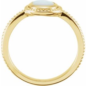 14K Yellow Gold Round 6 Mm Natural White Opal Cabochon Ring Size 7