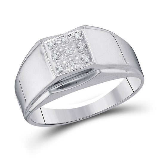 Sterling Silver Mens Round Diamond Square Cluster Ring .03 Cttw, Mens Size: 7-13