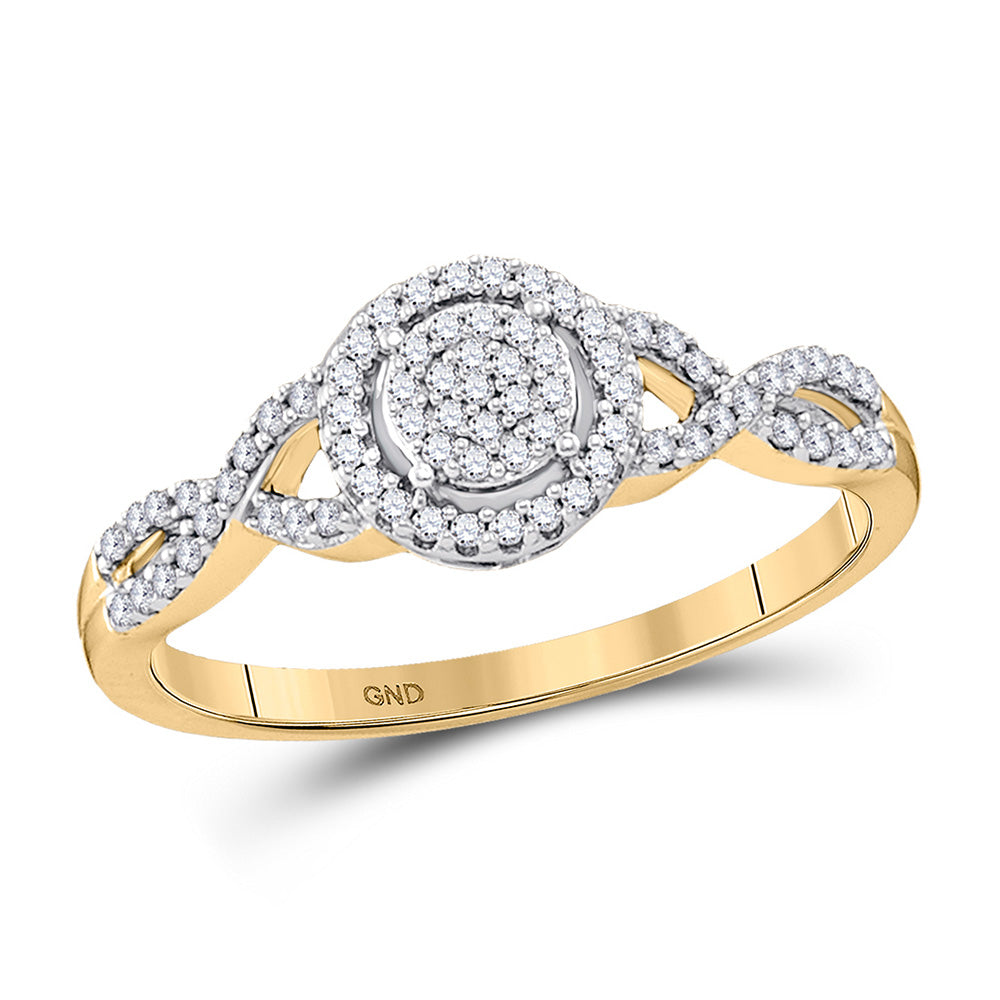 10K Yellow Gold Round Diamond Cluster Bridal Wedding Engagement Ring 1/5 Cttw, Womens Size: 5-10