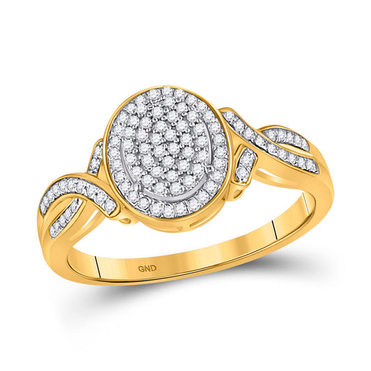 10K Yellow Gold Womens Round Diamond Oval Cluster Ring 1/4 Cttw, Womens Size: 5-10