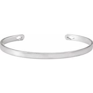 Sterling Silver Engravable Diamond Pierced Cuff 7" Bracelet