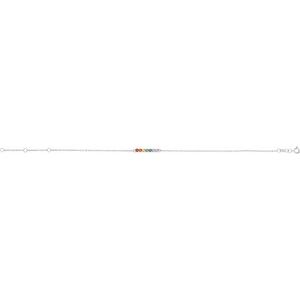 Sterling Silver Round 2 Mm Multi-Gemstone Bar Bracelet, Length: 7.5 In