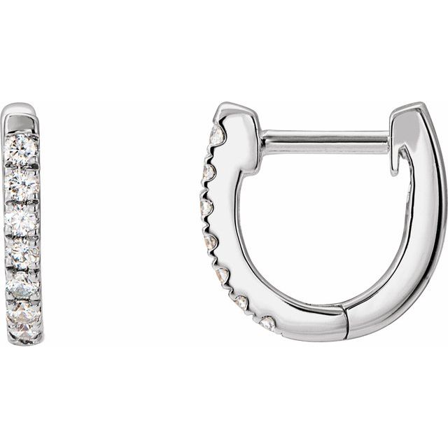 14K Yellow Or White Or Rose Gold 1.6 Mm Thick Round 1.3Mm Hinged Polished Natural Diamond Hoop Earrings