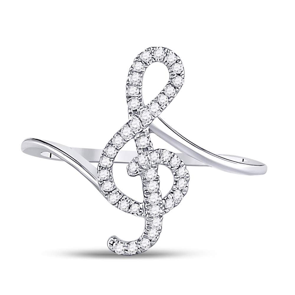 10K White Gold Womens Round Diamond Treble Clef Music Note Ring 1/6 Cttw, Womens Size: 5-10