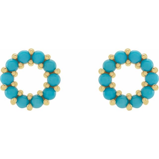 14K Yellow Gold 2 Mm Round Friction Back Polished Turquoise Cabochon Earrings