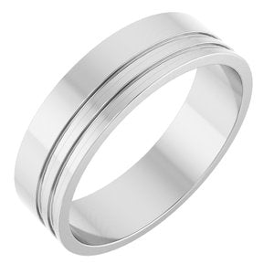 14K White Gold 6 Mm Polished Mens Grooved Band Size 10