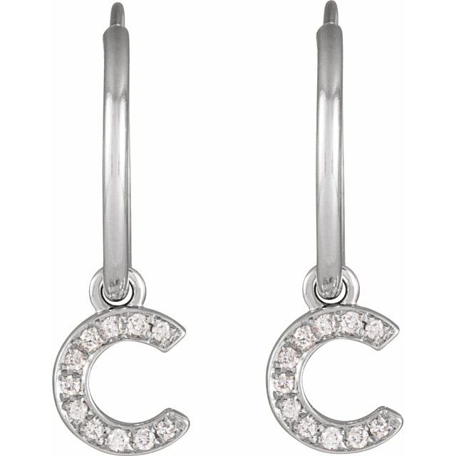 14K Yellow Or White Gold Round Hinged Polished Natural Diamond Initial C Hoop Earring