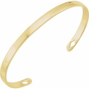 14K Yellow Gold Engravable Diamond Pierced Cuff 7" Bracelet