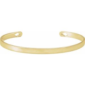 14K Yellow Gold Engravable Diamond Pierced Cuff 7" Bracelet