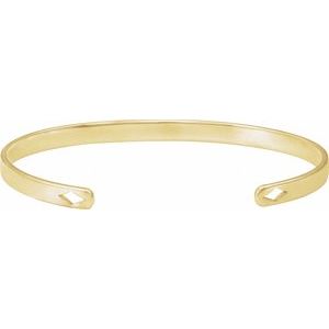 14K Yellow Gold Engravable Diamond Pierced Cuff 7" Bracelet