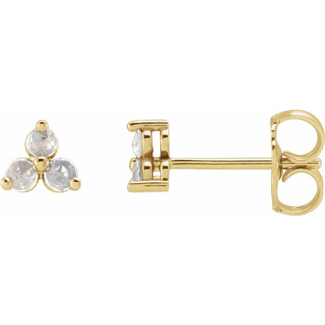 14K Yellow Gold 2 Mm Round Friction Back Polished 1/6 Ctw Rose-Cut Natural Diamond 3-Stone Earrings