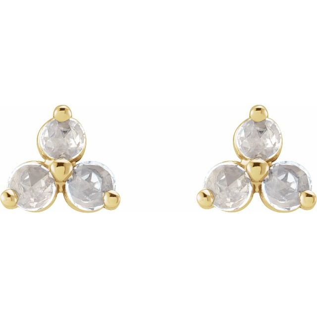 14K Yellow Gold 2 Mm Round Friction Back Polished 1/6 Ctw Rose-Cut Natural Diamond 3-Stone Earrings