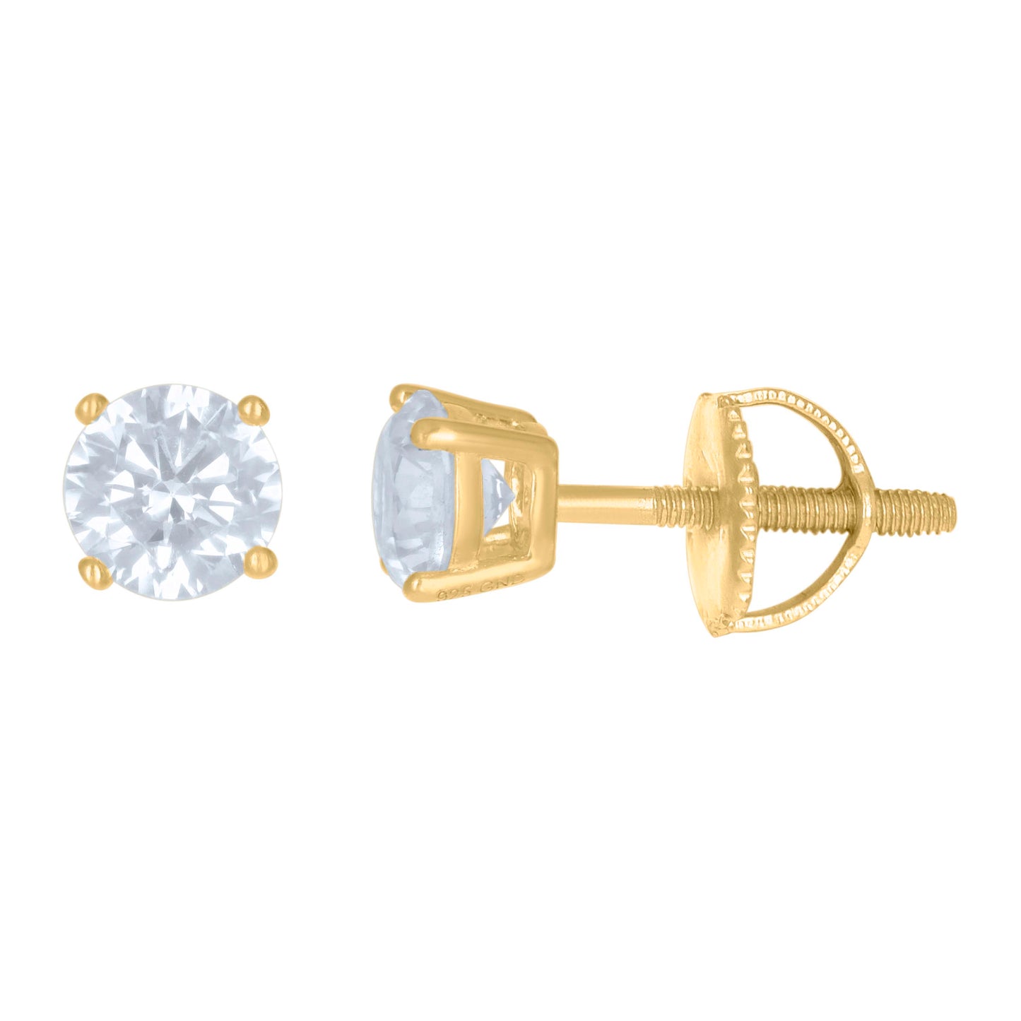 Sterling Silver Womens Cubic Zirconia Round Classic Studs Earrings