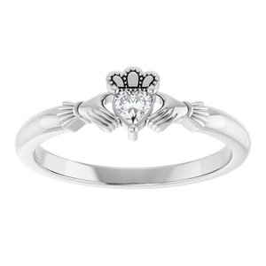 14K White Gold Heart 3 X 3 Mm Polished Stuller Lab-Grown Moissanite Claddagh Ring Size 7