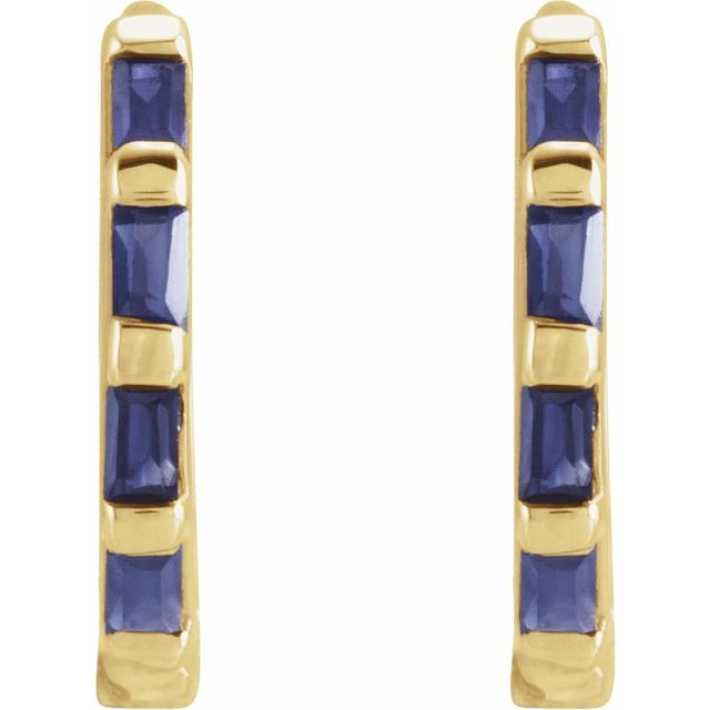 14K Yellow Or White Or Rose Gold Straight Baguette 1.9 X 1 Mm Hinged Polished Natural Gemstone Earrings