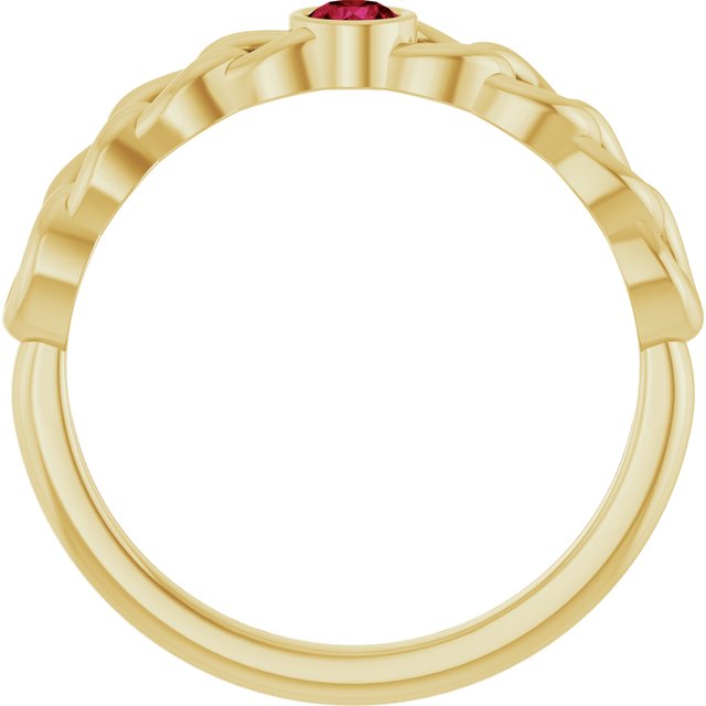 14K Yellow Gold Round 3 Mm Polished Natural Ruby Curb Chain Ring, Size 7
