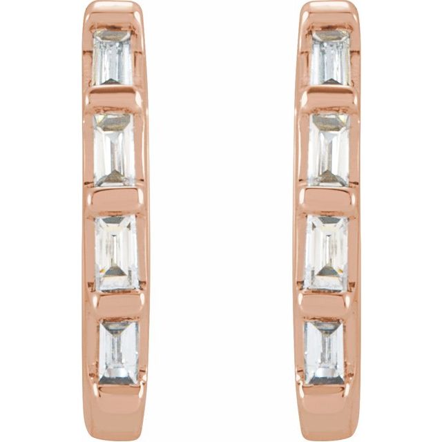 14K Yellow Or White Or Rose Gold Straight Baguette 1.9 X 1 Mm Hinged Polished Natural Gemstone Earrings