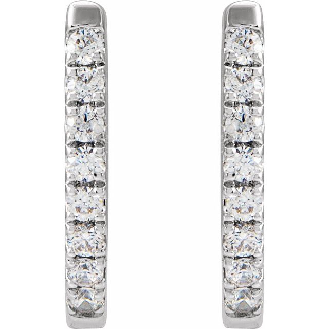 14K Yellow Or White Or Rose Gold 1.6 Mm Thick Round 1.3Mm Hinged Polished Natural Diamond Hoop Earrings