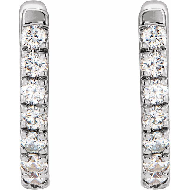 14K Yellow Or White Or Rose Gold 1.6 Mm Thick Round 1.3Mm Hinged Polished Natural Diamond Hoop Earrings