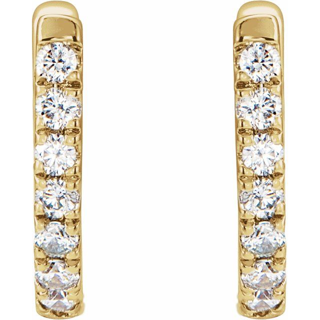14K Yellow Or White Or Rose Gold 1.6 Mm Thick Round 1.3Mm Hinged Polished Natural Diamond Hoop Earrings