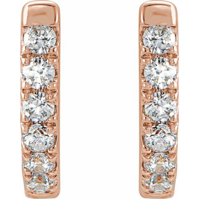 14K Yellow Or White Or Rose Gold 1.6 Mm Thick Round 1.3Mm Hinged Polished Natural Diamond Hoop Earrings