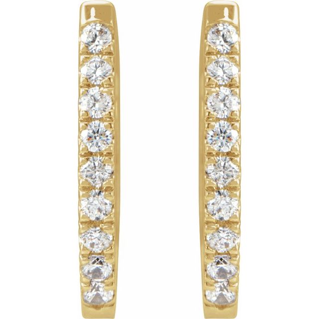 14K Yellow Or White Or Rose Gold 1.6 Mm Thick Round 1.3Mm Hinged Polished Natural Diamond Hoop Earrings