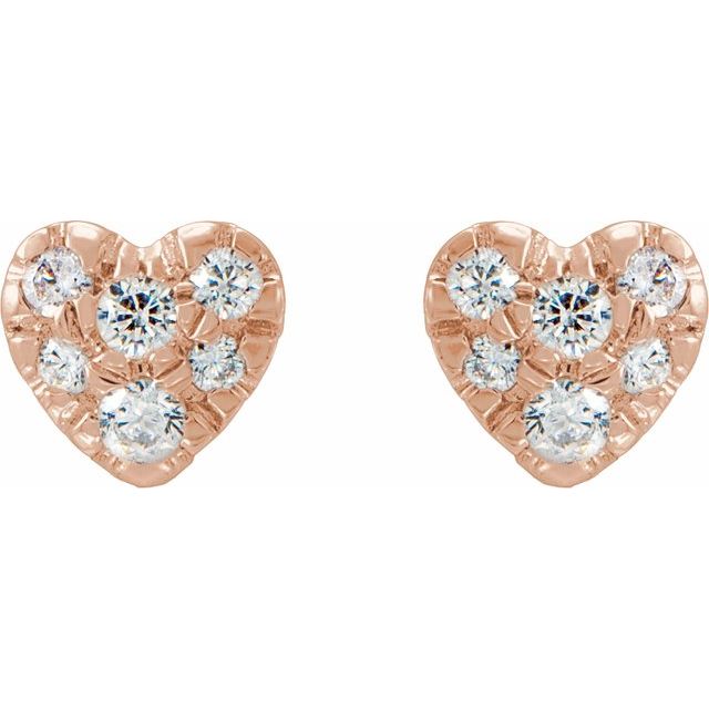 14K Rose Gold Round Pair 1.5Mm I1, H+ Friction 4-Prong Polished 1/10 Ctw Natural Diamond Heart Earrings
