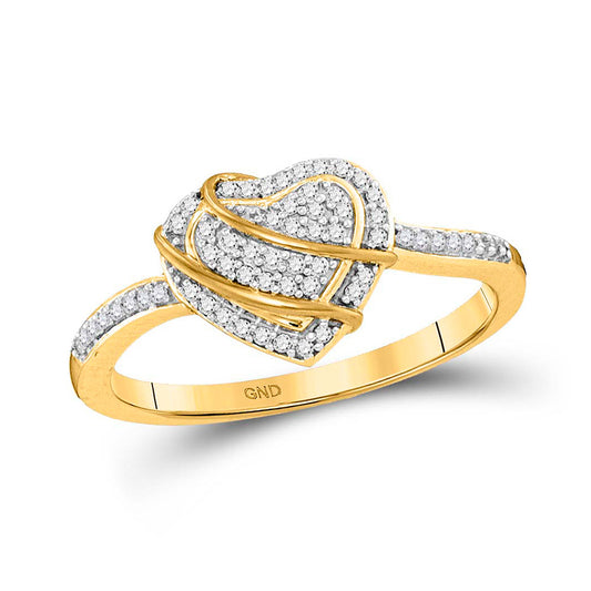 10K Yellow Gold Womens Round Diamond Heart Ring 1/6 Cttw, Womens Size: 5-10