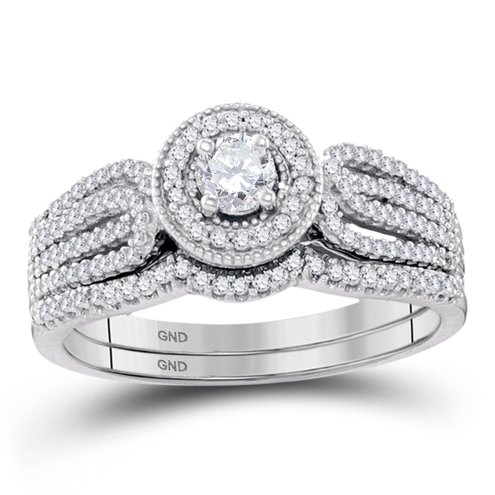 10k White Gold Round Diamond Bridal Wedding Ring Band Set 1/2 Cttw, Womens Size: 5-10