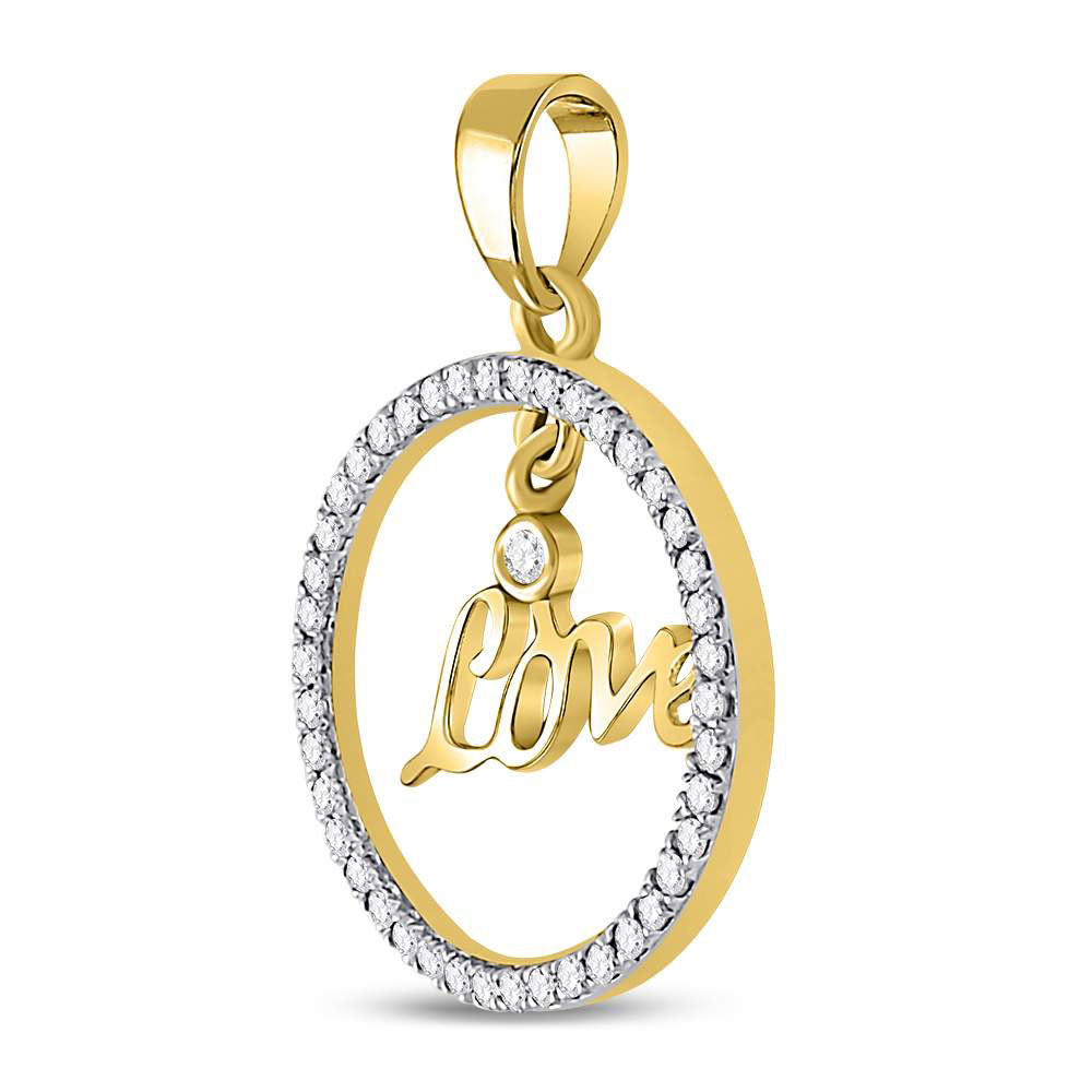 10K Yellow Gold Womens Round Diamond Heart Circle Pendant 1/4 Cttw, Length: 0.83 In, Width: 0.67 In