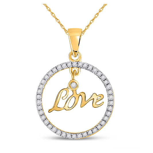 10K Yellow Gold Womens Round Diamond Heart Circle Pendant 1/4 Cttw, Length: 0.83 In, Width: 0.67 In