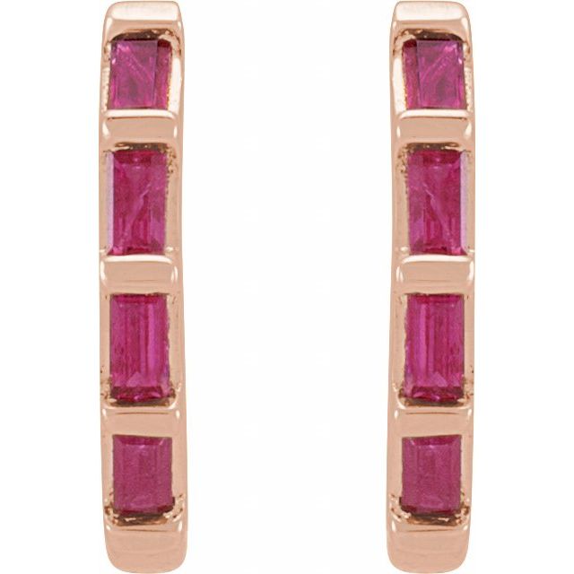 14K Yellow Or White Or Rose Gold Straight Baguette 1.9 X 1 Mm Hinged Polished Natural Gemstone Earrings