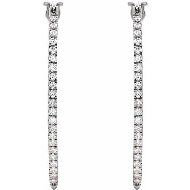 14K White Gold Round 36.2 Mm 2.5 Mm I1, H+ Pair Catch Polished 1/2 Ctw Natural Diamond Hinged Hoop Earrings