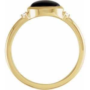 14K Yellow Gold 9x7 mm Round Natural Black Onyx & .03 CTW Natural Diamond Bezel-Set Cabochon Ring Size 7