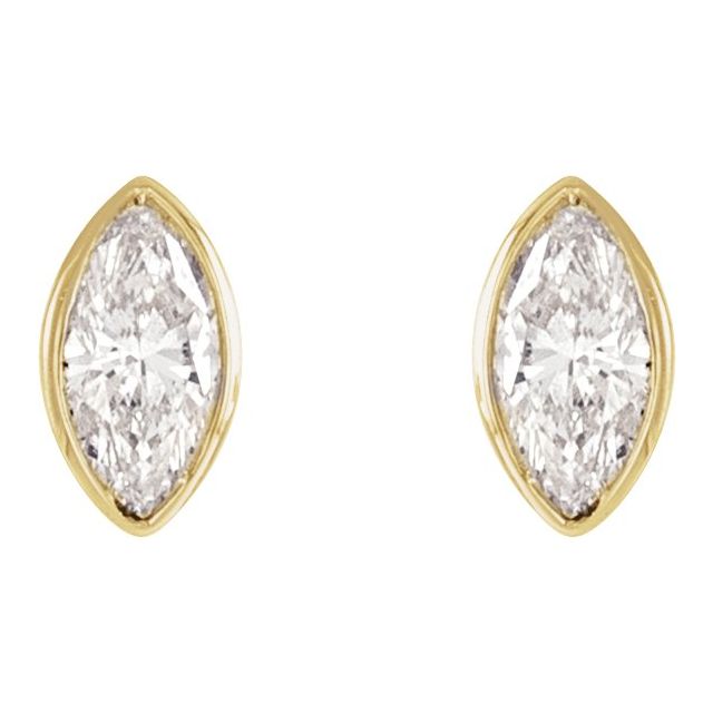 14K Yellow Gold Marquise Pair 3 X 1.5Mm I1, G-H Friction Bezel Polished .06 Ctw Natural Diamond Solitaire Bezel-Set Earrings