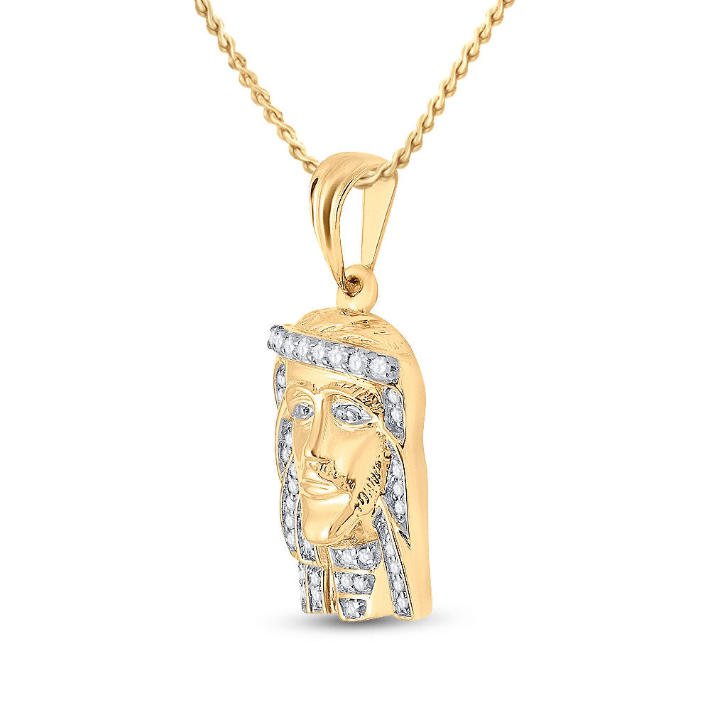 10K Yellow Gold Mens Round Diamond Jesus Face Charm Pendant 1/3 Cttw, Length: 1.22 In, Width: 0.51 In