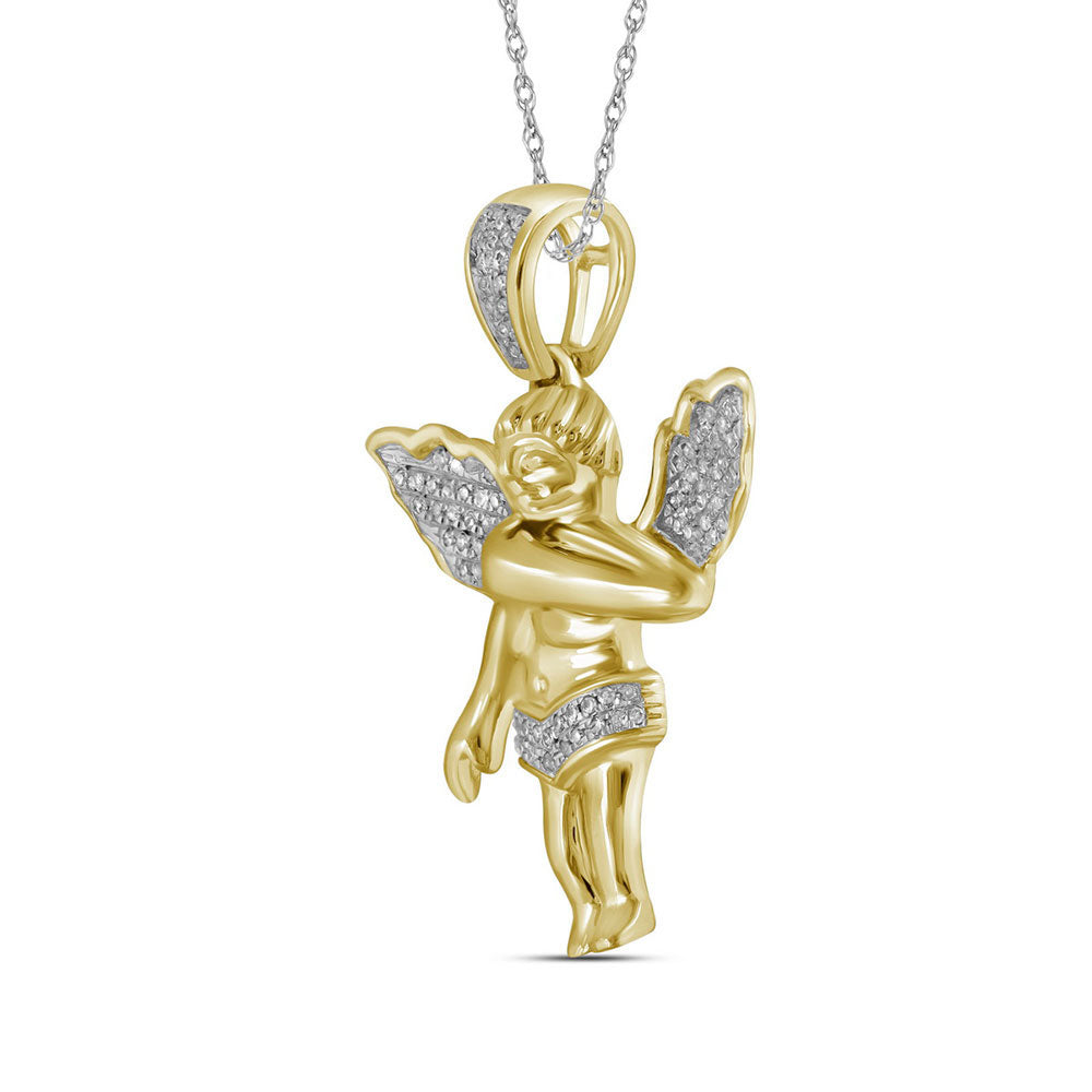 10K Yellow Gold Mens Round Diamond Angel Charm Pendant 1/6 Cttw, Length: 1.3 In, Width: 1.18 In