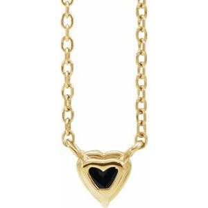 14K Yellow Gold Heart 4 X 4 Mm Black Onyx Solitaire Necklace, Length: 18 In