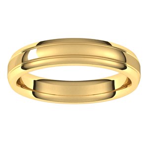 14K Yellow Gold Polished Grooved Comfort-Fit Beveled-Edge Carved Band With Satin Finish