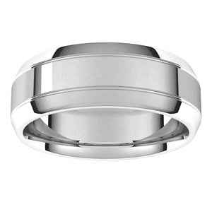 Sterling Silver Polished Grooved Comfort-Fit Beveled-Edge Carved Band With Satin Finish