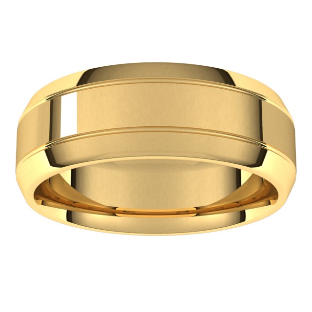 14K White Or Yellow Gold 7 Mm Polished Comfort-Fit Beveled Edge Carved Band With Satin Finish