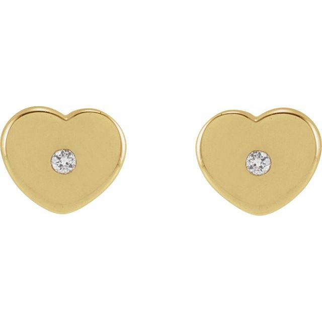 14K Yellow Gold Round 1.1Mm I1, G-H Threaded Polished .01 Ctw Natural Diamond Youth Heart Earrings