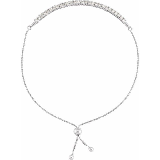 14K Yellow Or White Gold Round 2 Mm 9 1/2 In Si1-Si2, G-H Polished 1 Ctw Lab-Grown Diamond Bolo Bracelet