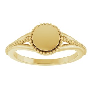 14K Yellow Gold Polished Beaded Engravable Ring Size 7