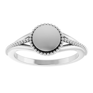 14K White Gold Polished Beaded Engravable Ring Size 7